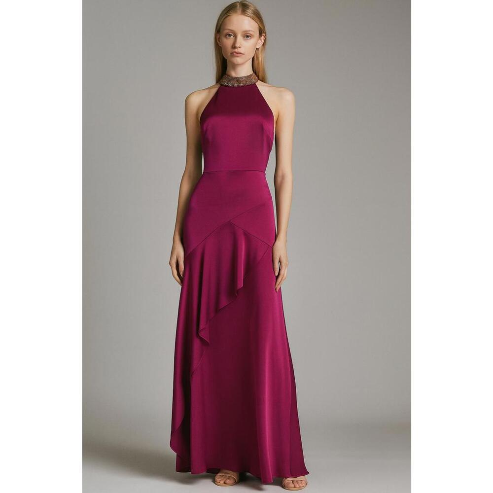 AIDAN MATTOX GOWN SZ 14 RETAIL$550 SIRAZ Hot Pink Fuchsia Prom MOB Gala Satin